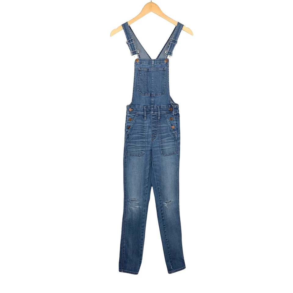 Madewell Womens Distressed Skinny Overalls Size XXS Medium Blue Wash - Image 1 of 4