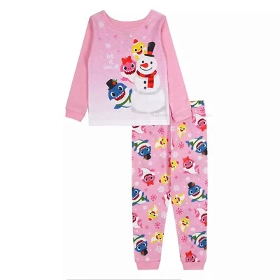 Baby Shark CHRISTMAS pajamas Size 2T 3T 4T Girls Toddler 2 3 4 HOLIDAY Snowman - Image 1 of 3