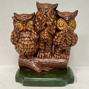 Vintage Owl See Speak Hear No Evil Ceramic Figurine MCM Cottagecore Decor Retro - Bild 1 von 10