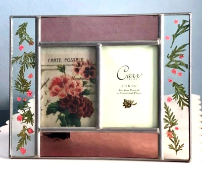 MARCO DE FOTOS CARR vitral y flor seca de colección 7,5" x 6" con plomo ~ para 2 fotos Foto 1 de 4