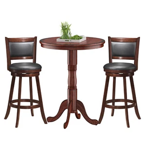Costway 3pcs Pub Table Set 30" Round Bar Height Table & 2pcs Swivel Bar Stools - Picture 1 of 12