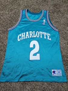 Camiseta deportiva vintage campeona Charlotte Hornets Larry Johnson #2 para hombre 44 L azul NBA - Imagen 1 de 13
