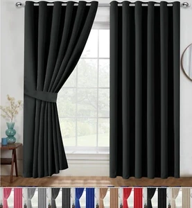 Thick Thermal Blackout Curtains Ready Made Eyelet Ring Top Pair Curtain Panel - Picture 1 of 58