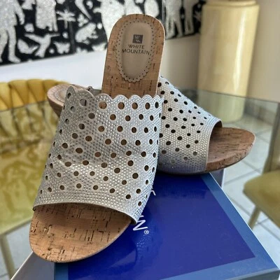 Sandalias de montaña blancas 11 11M cuña de corcho plateadas tacones para mujer Foto 1 de 4