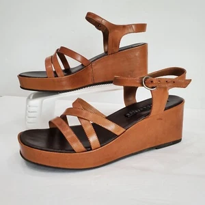 Hillard & Hanson Tan Leather Strappy Platform Sandals Women Size 9.5M - Picture 1 of 12
