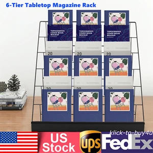 6 Tiers Tabletop Book Rack Magazine Stand Newspapers Brochures Holder Black - Picture 1 of 11