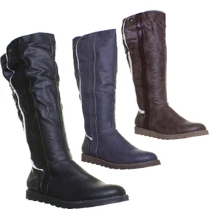 Womens Ladies Pull On Knee High Boot In Brown Or Grey Size UK 3 - 8 - Picture 1 of 11