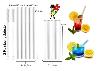 Imkerei Beck® - 10 Glasstrohhalme, wiederverwendbar, umweltschonend, nachhaltig - Bild 1 von 4