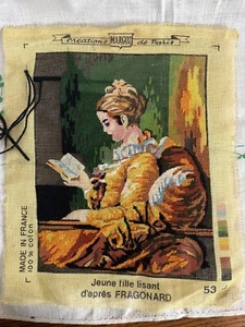 Vintage Margot Creations JEUNE FILLE LISANT/JUNGES MÄDCHEN LIEST Nadelspitze Leinwand - Bild 1 von 6