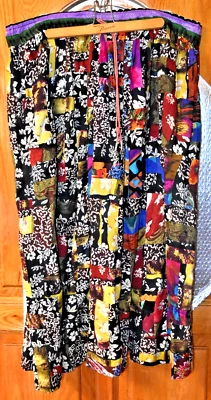 East Indian Skirt Patchwork Gypsy Maxi  Skirt 100% Rayon Cord Tie Belt Pre-owned - Image 1 of 4