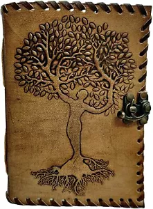New Handmade Tree Embossed Leather Journal 7x5 Blank Pages Tanned Color - Picture 1 of 4