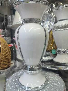 40cm Beautiful Ceramic Mosaic Vase Crystal Decorative Mirror Flower White/Black - Picture 1 of 21