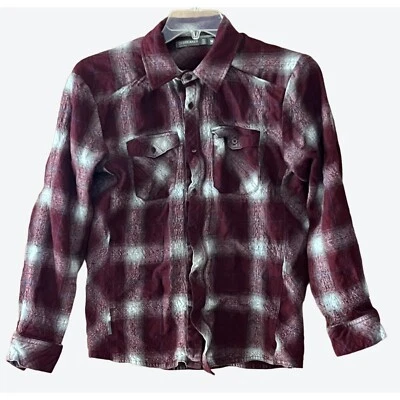 Camisa Icebreaker Para Hombre Pequeña Manga Larga Franela a Cuadros Borgoña Blanco Azul Foto 1 de 4