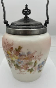 Vintage AJ Hall Meriden Biscuit Jar with Floral Decorations & Silver Plate Lid - Picture 1 of 10