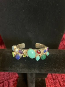 INDIANER NAKAI MULTI EDELSTEINE STERLINGSILBER ARMREIF MANSCHETTE ARMBAND  - Bild 1 von 1