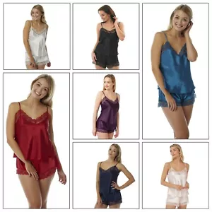 Sexy Satin Lace PJs Cami Set Camisole Shorts French Knickers PLUS SIZE 8 - 38 - Picture 1 of 43