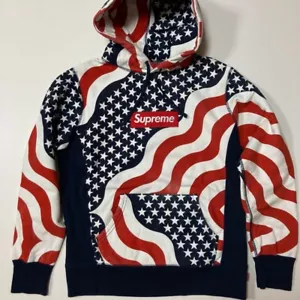 SUPREME USA FLAG BOX LOGO PULLOVER HOODIE Size S Used - Picture 1 of 18