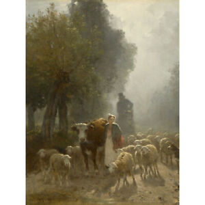 Constant Troyon Going To Market On Misty Morning Painting Large Art Print 18x24