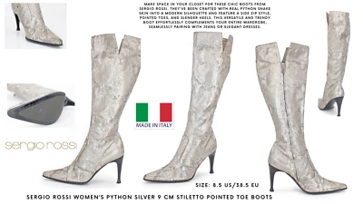 Sergio Rossi Women’s Python Silver 9 cm Stiletto Pointed Toe Boots: Size EU 38.5 - Image 1 of 4