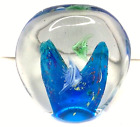 Murano Art Glass Paperweight Coral Reef Ocean Life Fish Cylinder Blue Green