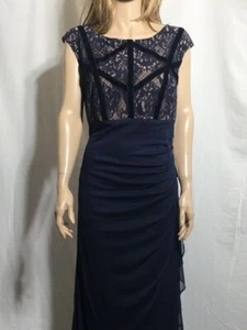 Women's NWOT Betsy Adam Navy-Blue Lace Velvet-Trim Sleeveless Jewel Neck Dress - Picture 1 of 9