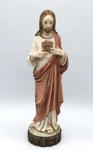 Vintage LEFA Kunst Heiliges Herz f Jesus Altar Statue 11"" handgeschnitzter Ton? Italien - Bild 1 von 12