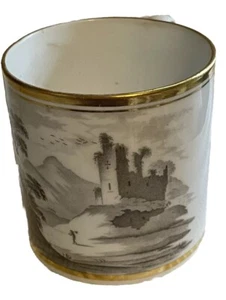 Spode Pattern 557 Bat Print Castle Ruins Wayfarer Landscape Coffee Can Cup C1810 - Picture 1 of 4