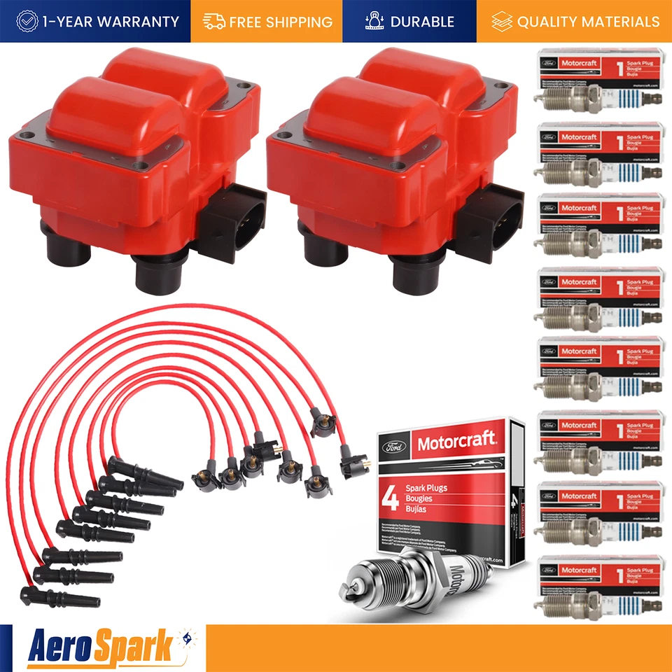 2PC Ignition Coil & Wireset & 8PC Motorcraft Spark Plug for Ford Mustang F-150 - Image 1 of 4