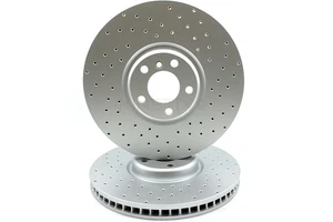 FOR BMW X5 50i M SPORT E70 F15 FRONT CROSS DRILLED BRAKE DISCS PAIR 385mm - Picture 1 of 17