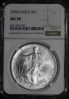 1995 (MS70) American Silver Eagle 1 oz $1 ASE NGC - Perfect 70 - Image 1 of 2