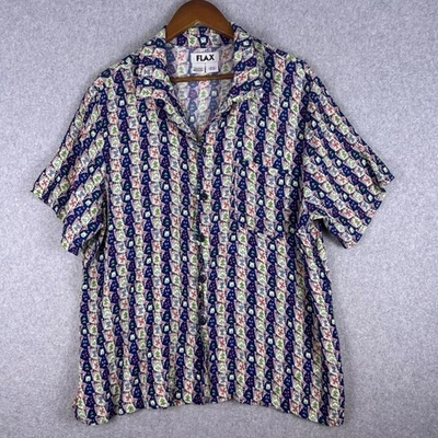 Flax by Jeanne Engelhart Shirt Men Medium Geometric Print Button Up Short Sleeve - Image 1 of 4