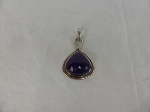 Sterling Silber 925 lila Amethyst Träne Anhänger 2 cm Stein 11,5 g - Bild 1 von 9