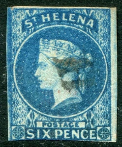 (998)  VERY GOOD USED 1856 ST HELENA 6d BLUE IMPERF SG1 STAR WMK - Picture 1 of 1