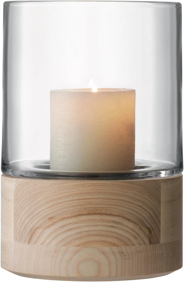 LW24 Lotta, Porta Candele Trasparente Con Base in Frassino, Altezza: 22.5 Cm - Immagine 1 di 4