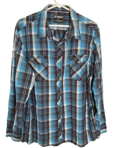 Skully Western Shirt Men's XL Blue Plaid Snap Long Sleeve Pockets Cotton Rodeo - Picture 1 of 10