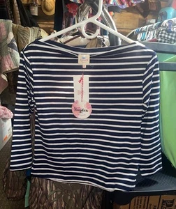 New Girls Hayden striped navy and white top size 13/14 - Picture 1 of 3