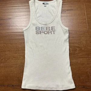 Vintage Bebe Sport Rhinestone Tank Top S Ribbed USA VTG Y2K Classic City Angel - Picture 1 of 11