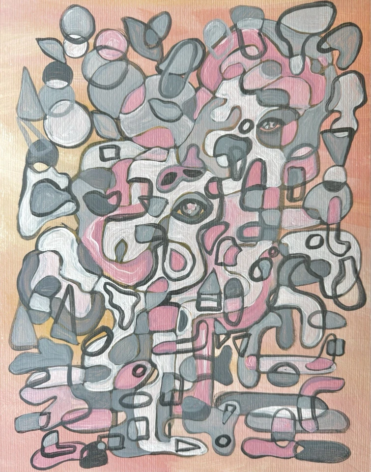 Abstract Pink & Gray Miami city Art modern original acrylic paintings flamingo - Image 1 of 1