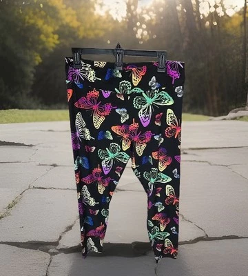 No Boundaries Leggings Juniors XXL 19 Black Multicolor Butterflies Soft Stretch  - Image 1 of 4