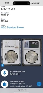 1925 Peace Silver Dollar NGC MS 64 - Picture 1 of 1