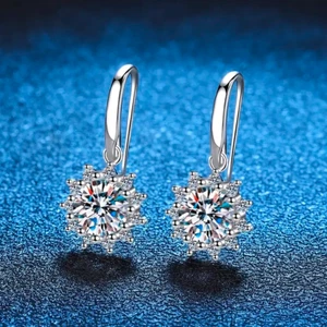 925 Sterling Silver Moissanite Women's Sunflower Drop Earrings Jewelry Gift - Picture 1 of 8