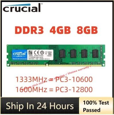CRUCIAL DDR3 4GB 8GB 1333 1600 1866 Desktop RAM Memory DIMM 240pins DDR3 16GB 32 - Image 1 of 4