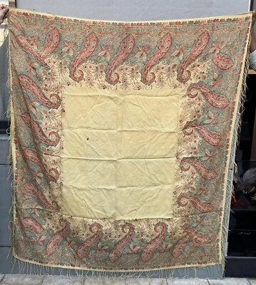 Antiguo Mantón Piano Francés Estilo Cachemira Estampado Paisley 170 X 170 Cm Foto 1 de 3