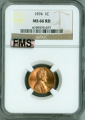 1974 Cent NGC MS66 RD MAC FMS Full Memorial Steps Penny, Bright Color & Luster! - Image 1 of 4