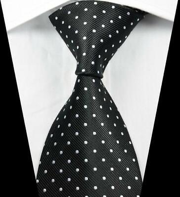 Hot Classic Pattern Dots Black White JACQUARD WOVEN 100% Silk Men's Tie Necktie • 9.99€