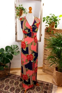 Vintage orig 70er 60er Hippie Kleid lang Maxikleid bunt Boho Stretch M - Bild 1 von 5