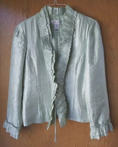 Women's Rafael Evening Wear Green Shimmery Jacket with Ruffles sz 8 - Unused - Picture 1 of 4