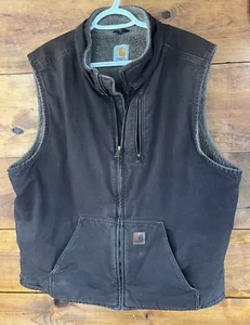 Carhartt V33 DKB Brown Duck Canvas Sherpa Fleece Lined Vest Jacket XLT Tall  - Bild 1 von 9