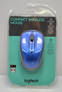 Logitech Compact Wireless Mouse Blue Wheel Windows 7 10 Internet Web Browsing - Picture 1 of 2