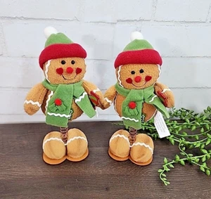 Gingerbread Man Boy Plush Shelf Sitter Wiggler Christmas Tabletop Decor 2 Pc NEW - Picture 1 of 7